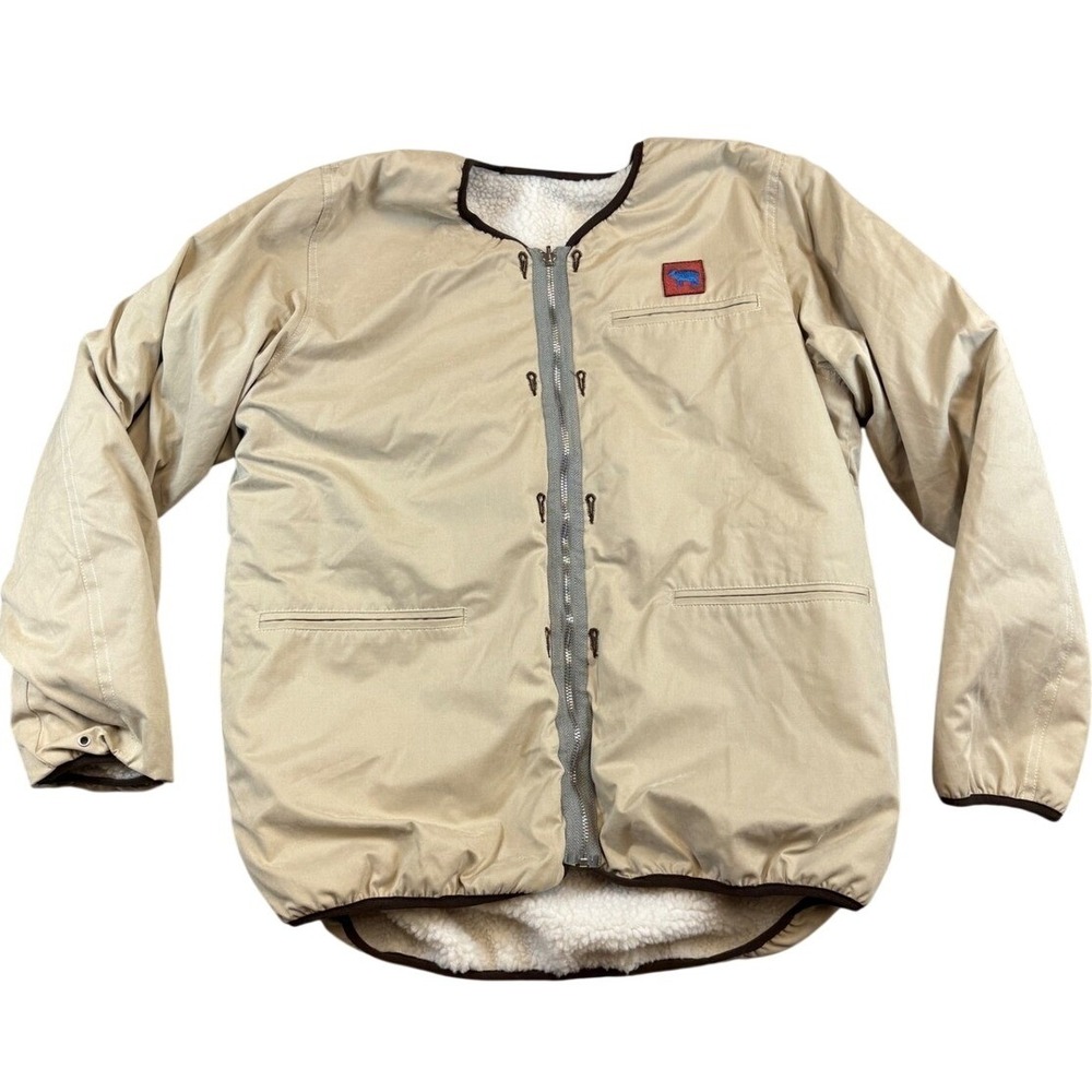 CH Carolina‎ Herrera Mens Tan Sherpa Fleece Lined Collarless Zip Jacket Beige